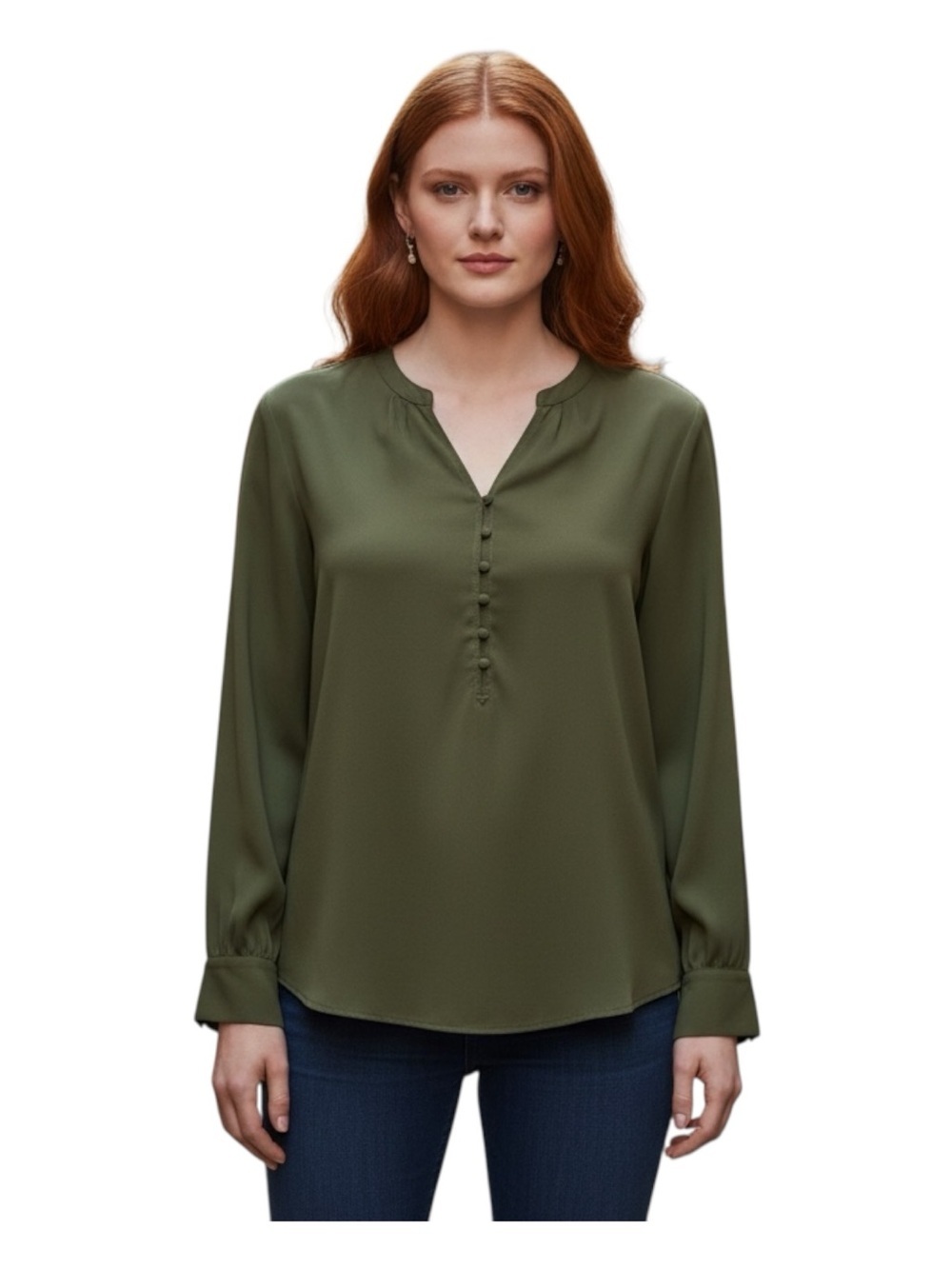 Cato Olive Green Button-Front Blouse Plus Size 4X